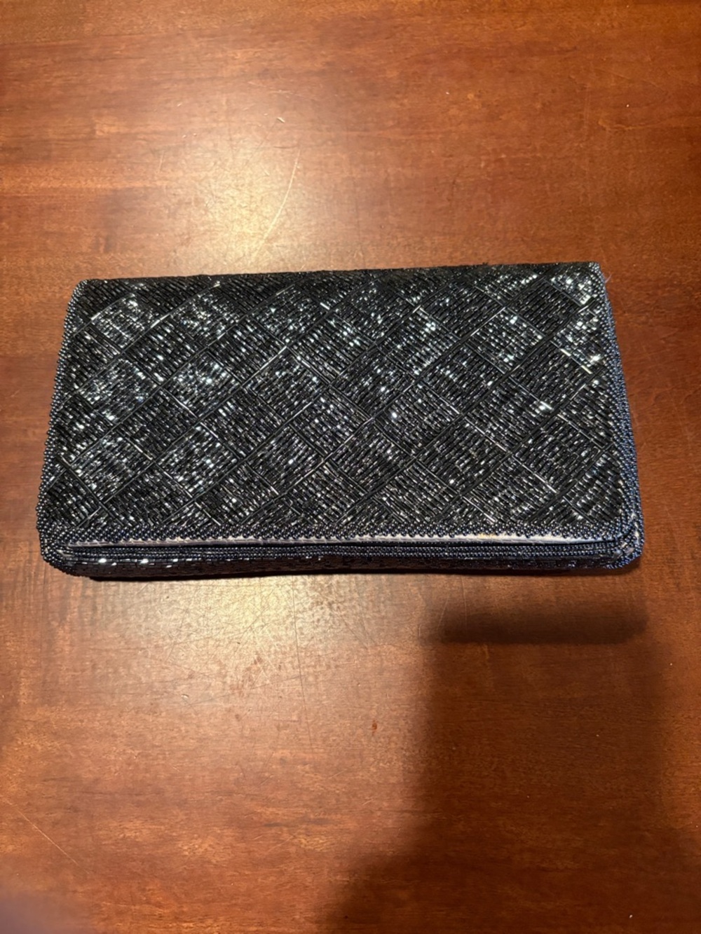 Stunning Vintage Grey/Dark Silver Beaded Clutch -Made in Hong Kong